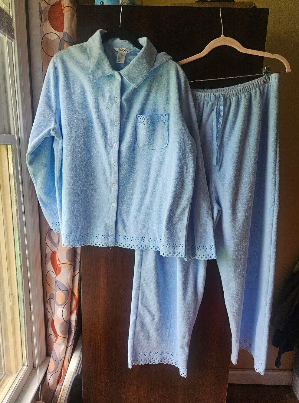 Vintage Vanity Fair Pale Blue Cozy Fleece Pajama Set Size XL